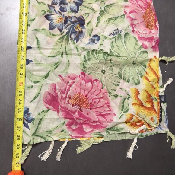 DIMRI Luxury Fashion Scarf Dahlia Green Pink Floral Tasseled Fringed Wrap - Picture 6 of 7